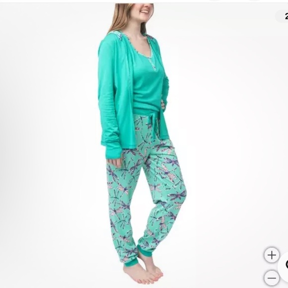 NWT munki munki Teal dragonfly Pajama Set size S. 3 piece set! - Picture 2 of 6